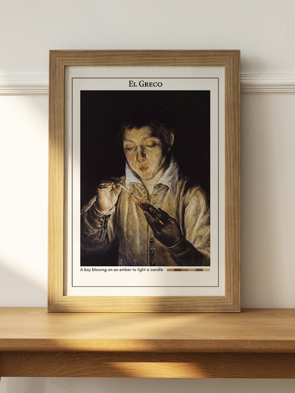El Greco A boy blowing on an ember to light a candle Poster