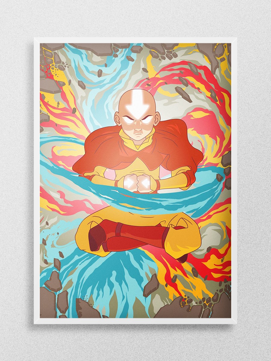 Aang All Four Elements Anime Poster Çerçevesiz Yüksek Kalite Anime Duvar Poster
