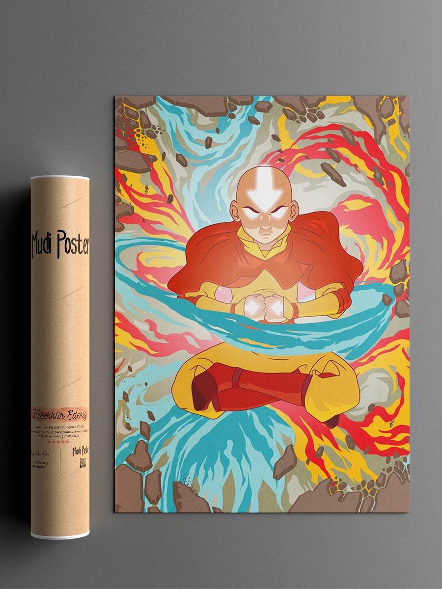 Aang All Four Elements Anime Poster Çerçevesiz Yüksek Kalite Anime Duvar Poster