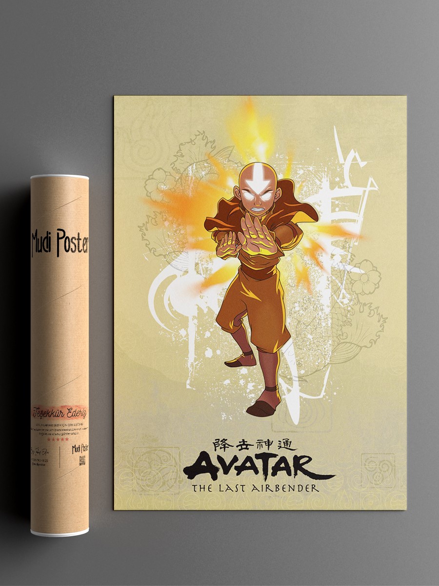 Aang Firebending Anime Poster Çerçevesiz Yüksek Kalite Anime Duvar Poster