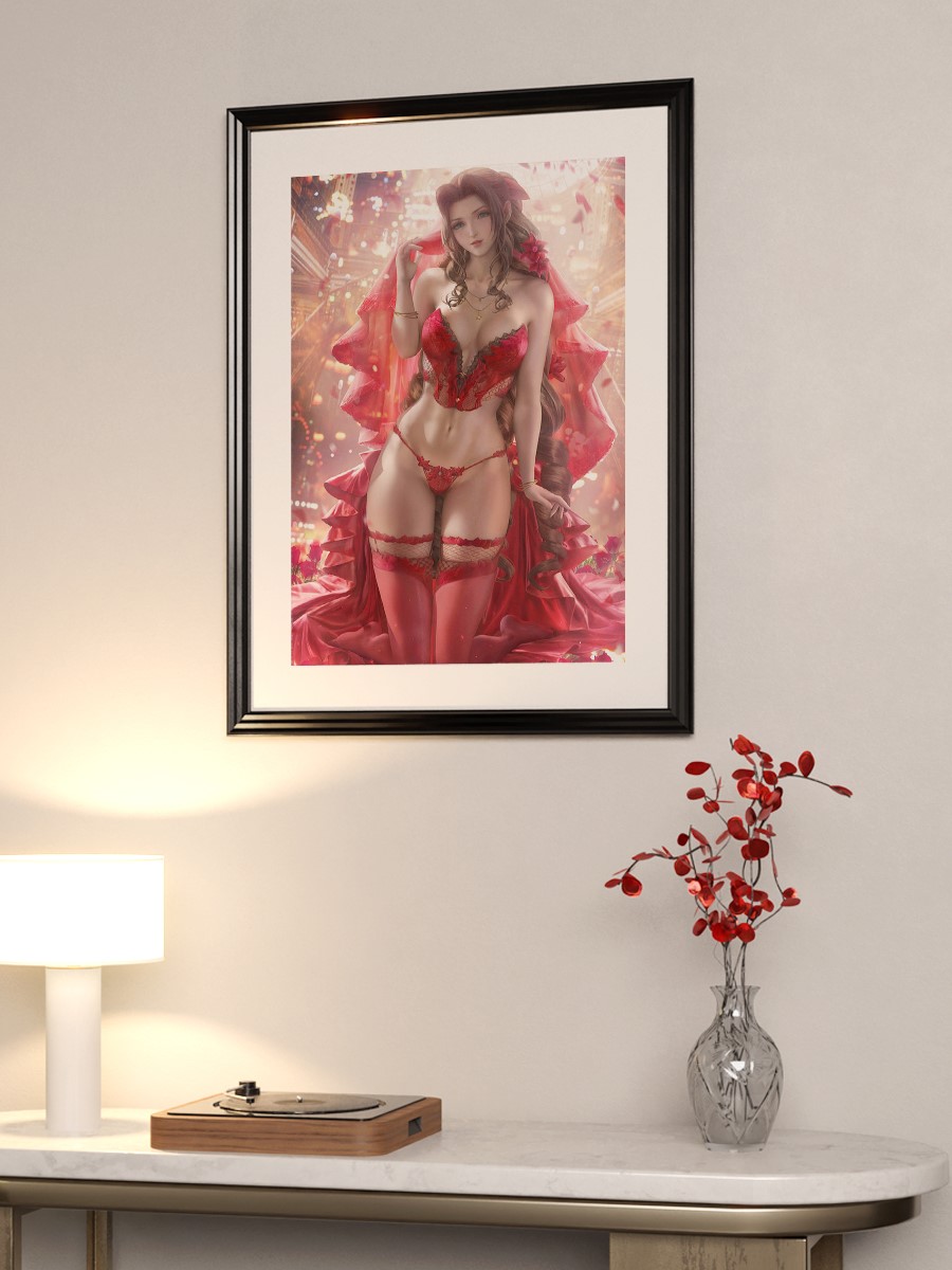 Aerith Red Gown Lingerie Anime Poster Çerçevesiz Yüksek Kalite Anime Duvar Poster