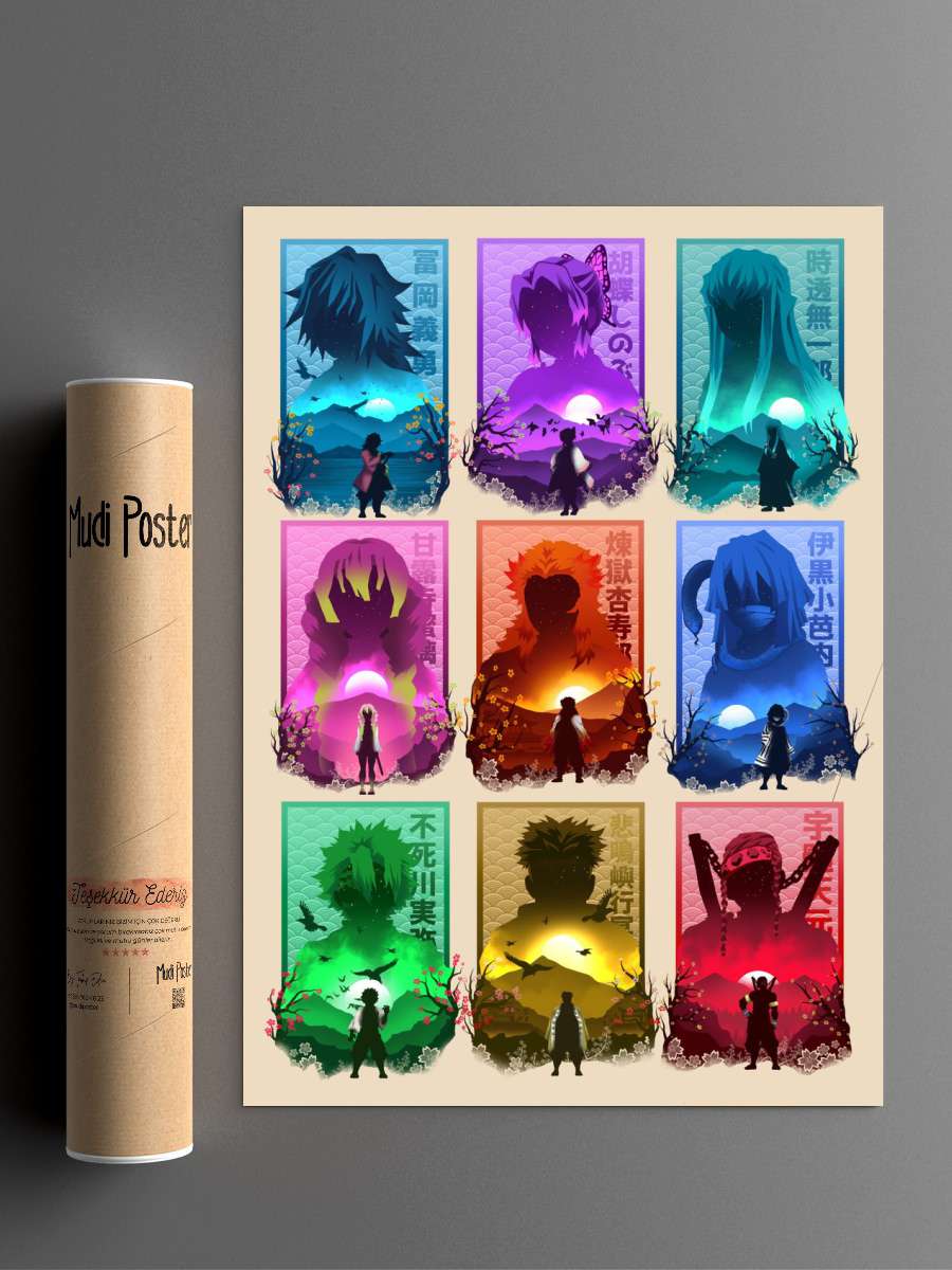 All Hashira Demon Slayer Anime Poster Çerçevesiz Yüksek Kalite Anime Duvar Poster