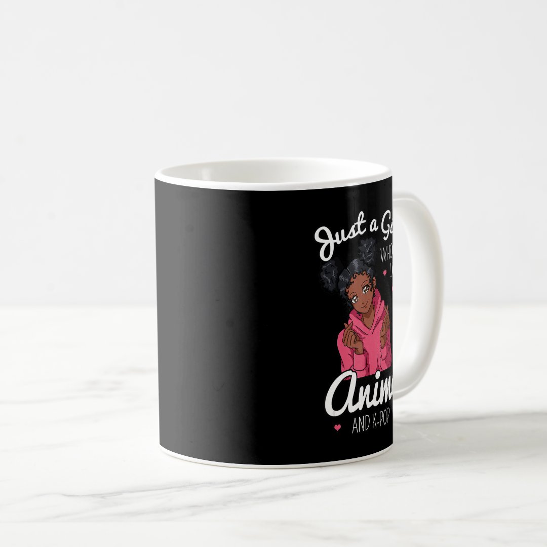 Just A Girl Who Loves Anime And KPop African Ameri Coffee Mug Anime Kupa Bardak Modern Anime Baskılı Kupa