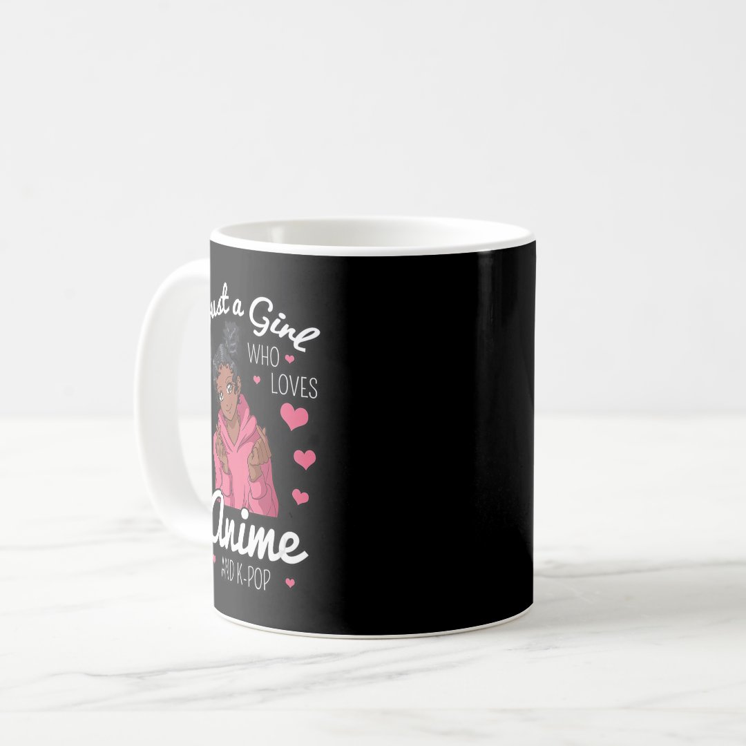 Just A Girl Who Loves Anime And KPop African Ameri Coffee Mug Anime Kupa Bardak Modern Anime Baskılı Kupa