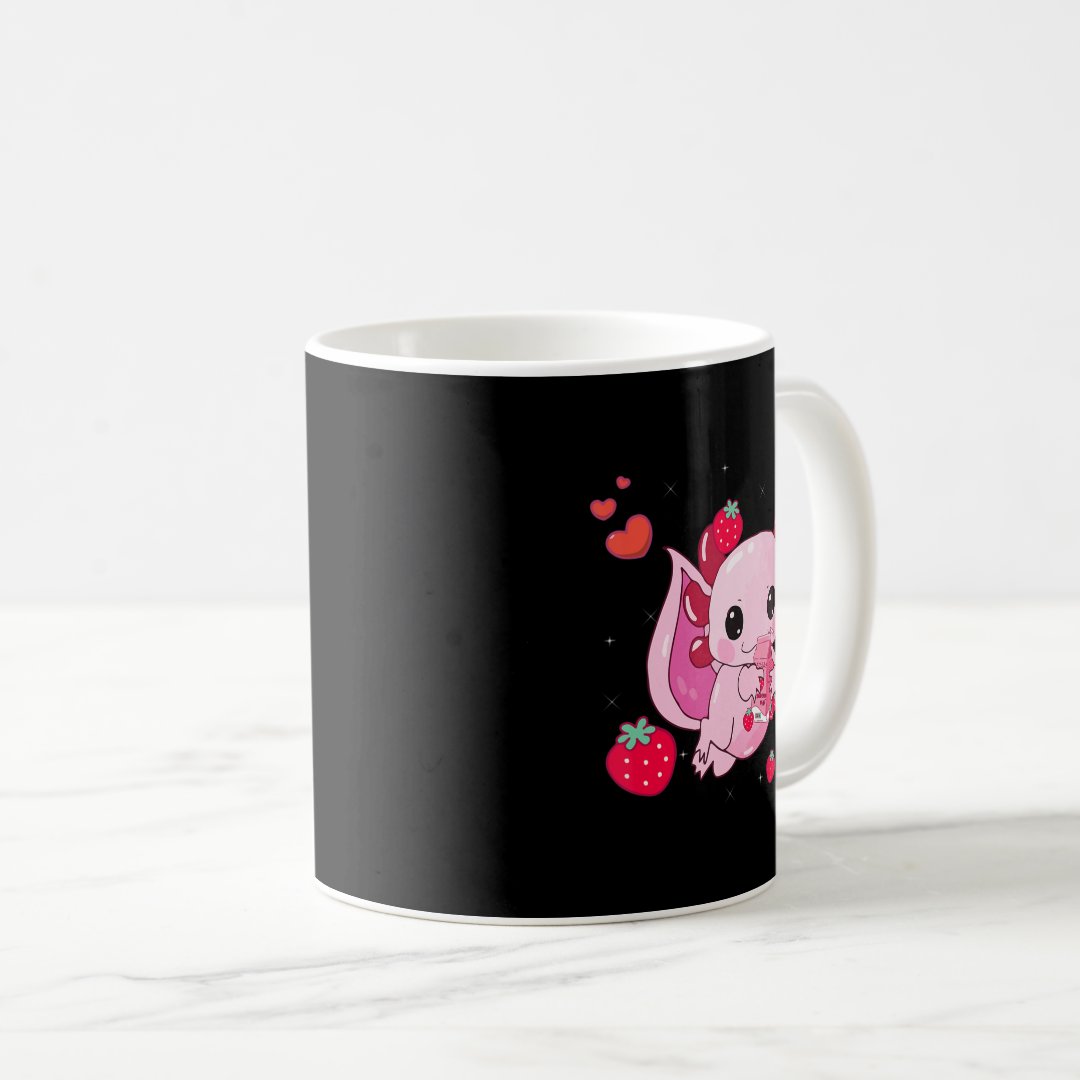 Kawaii Axolotl Strawberry Milk Shake Anime Gift Gi Coffee Mug Anime Kupa Bardak Modern Anime Baskılı Kupa