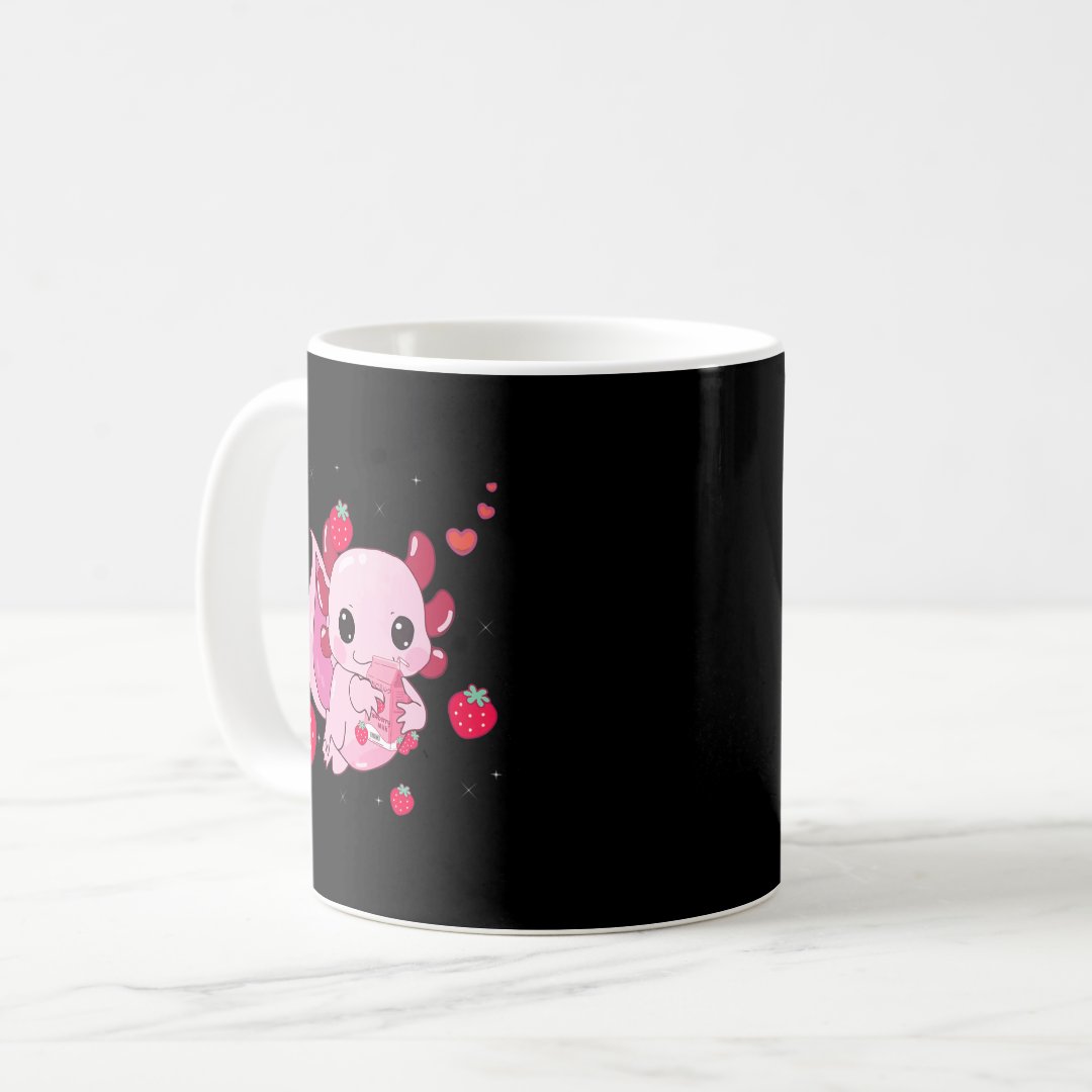Kawaii Axolotl Strawberry Milk Shake Anime Gift Gi Coffee Mug Anime Kupa Bardak Modern Anime Baskılı Kupa