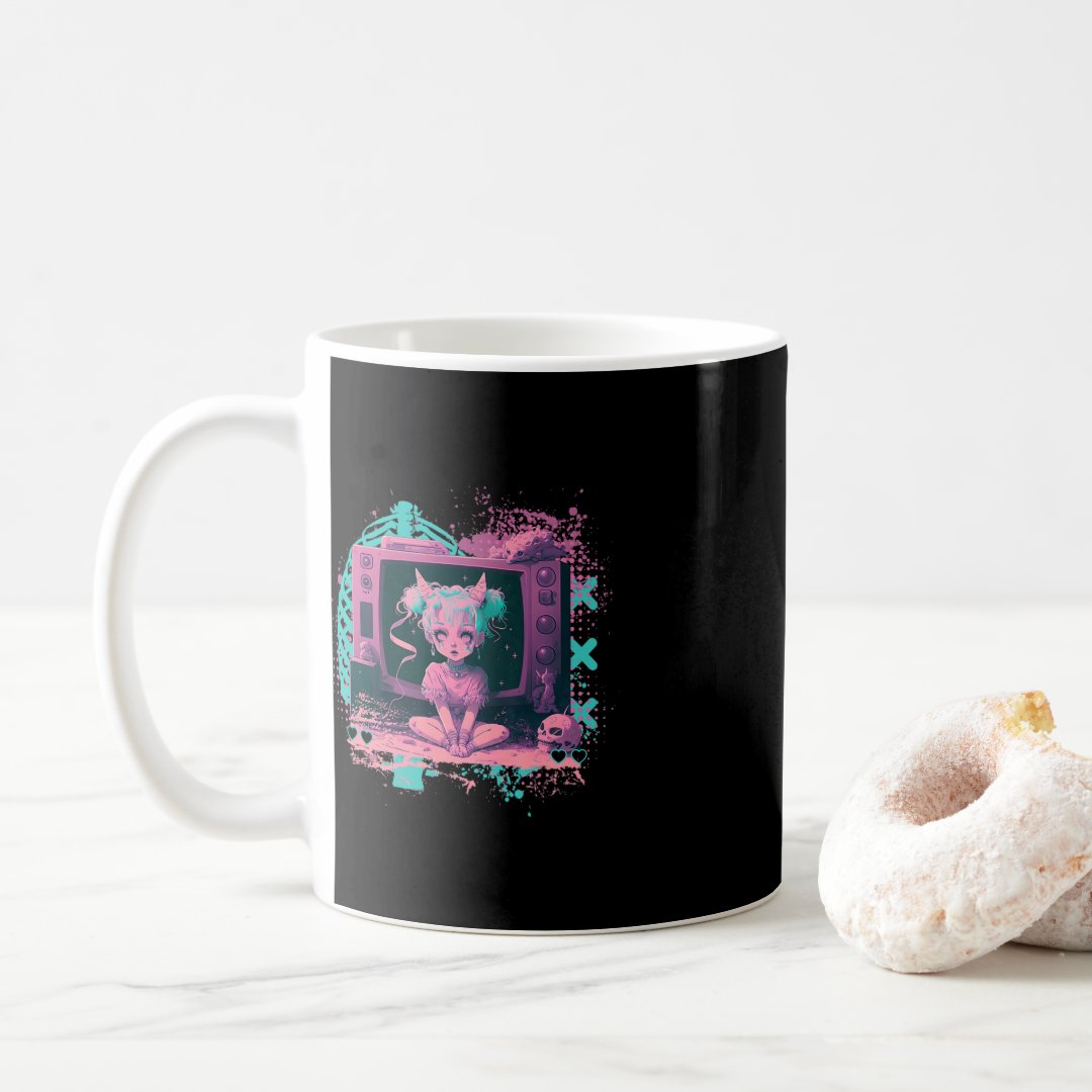 Pastel Goth Kawaii Creepy Cute Menhera Sad Anime D Coffee Mug Anime Kupa Bardak Modern Anime Baskılı Kupa