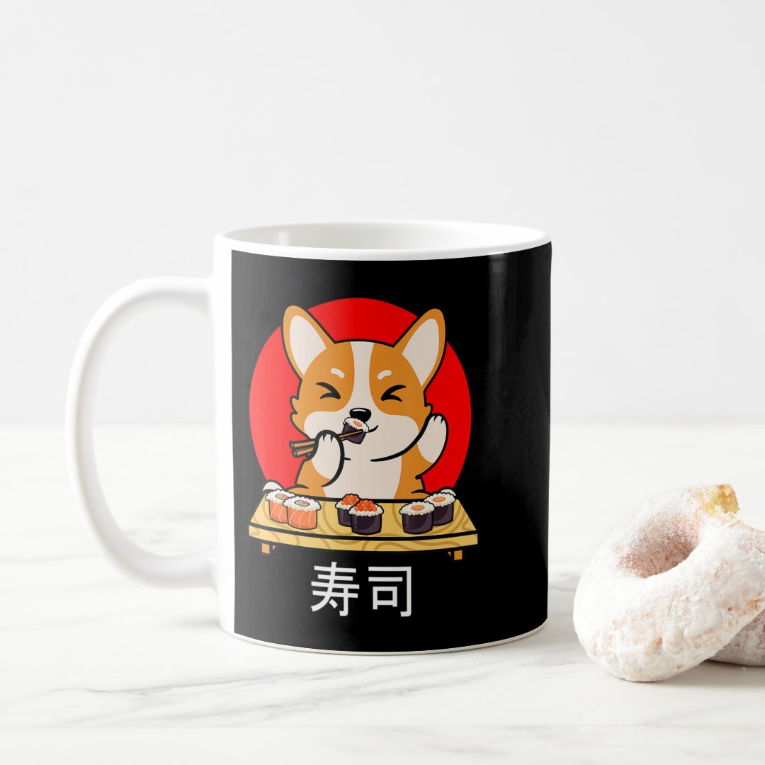 Shiba Inu eats Sushi Kawaii Neko Gift Anime  Coffee Mug Anime Kupa Bardak Modern Anime Baskılı Kupa