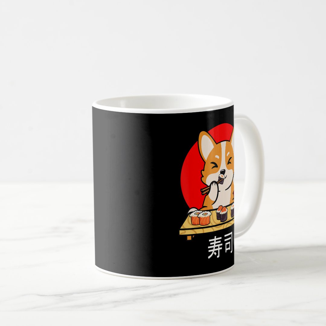 Shiba Inu eats Sushi Kawaii Neko Gift Anime  Coffee Mug Anime Kupa Bardak Modern Anime Baskılı Kupa