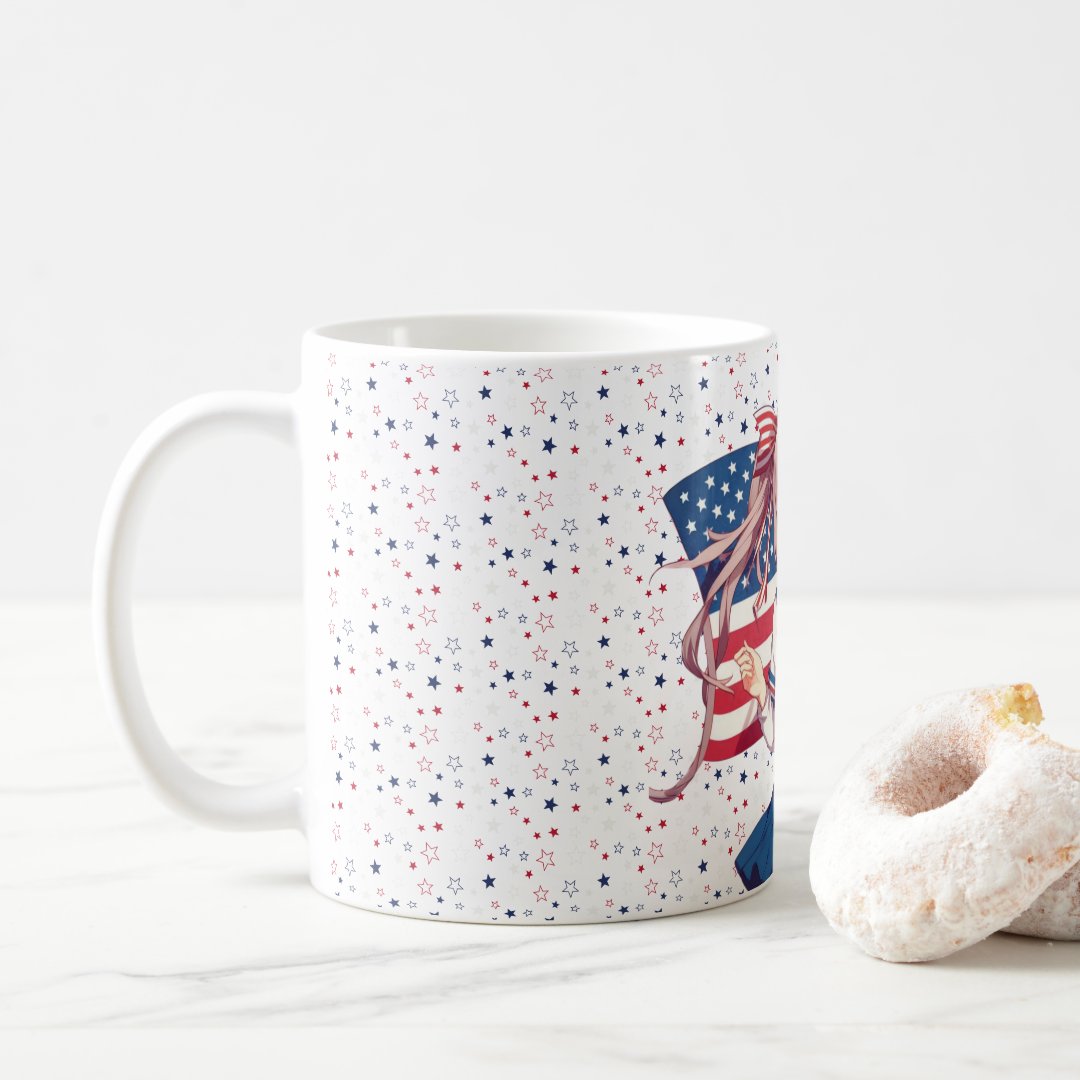 USA patriotic anime girl Coffee Mug Anime Kupa Bardak Modern Anime Baskılı Kupa