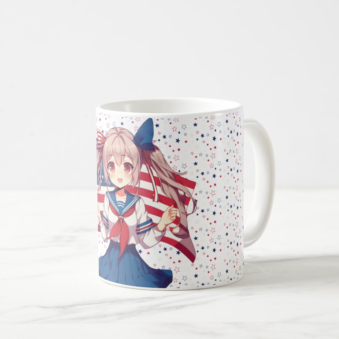 USA patriotic anime girl Coffee Mug Anime Kupa Bardak Modern Anime Baskılı Kupa