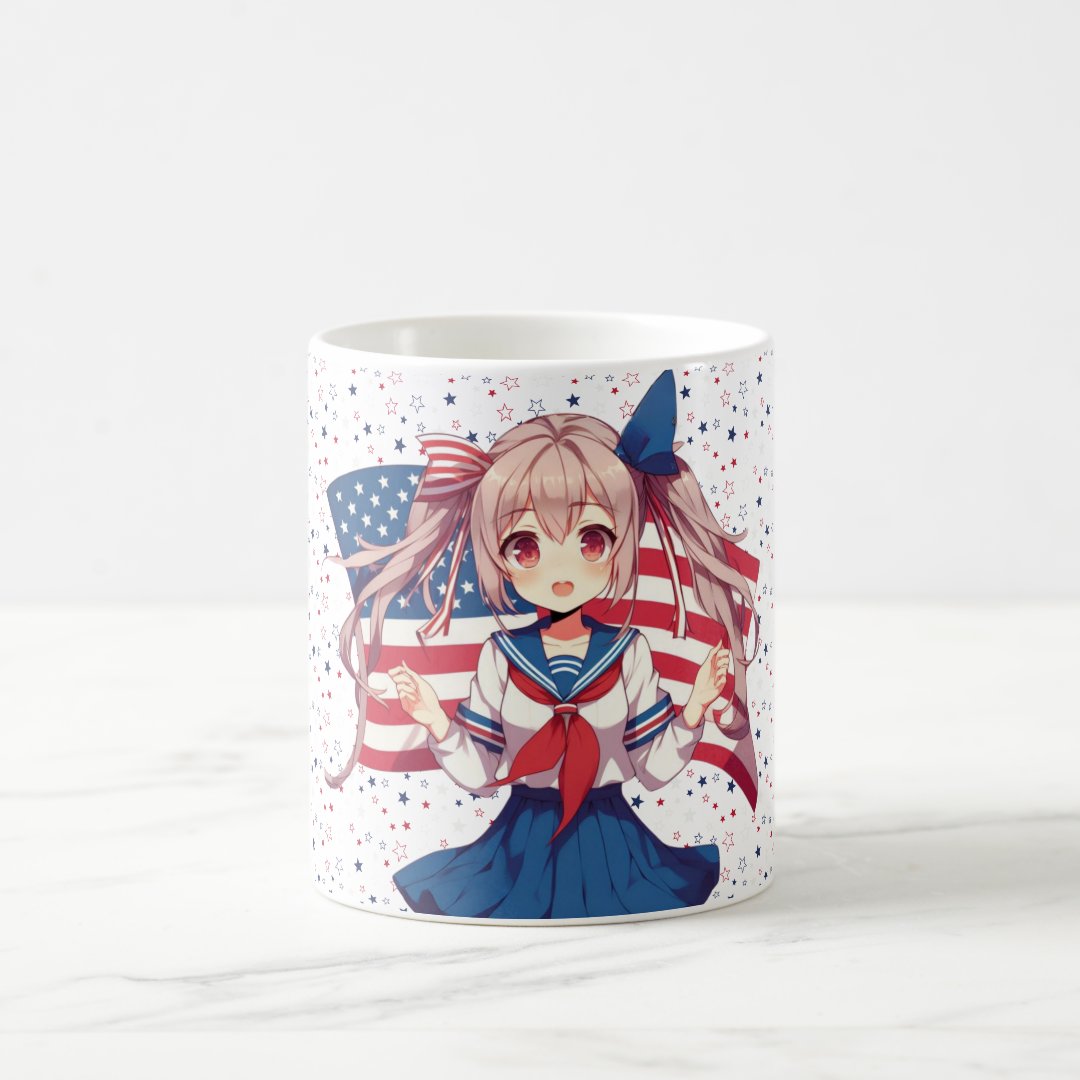 USA patriotic anime girl Coffee Mug Anime Kupa Bardak Modern Anime Baskılı Kupa