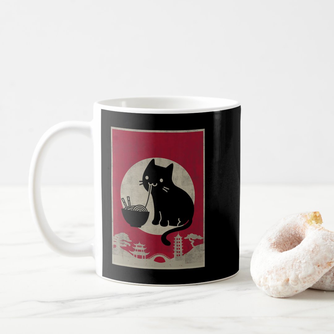 Vintage Kawaii Cat Ramen Anime Japanese Gift Kids  Coffee Mug Anime Kupa Bardak Modern Anime Baskılı Kupa