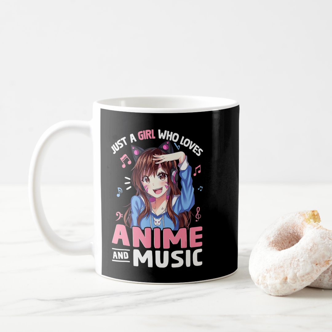 Women Just A Girl Who Loves Anime and Music Anime  Coffee Mug Anime Kupa Bardak Modern Anime Baskılı Kupa
