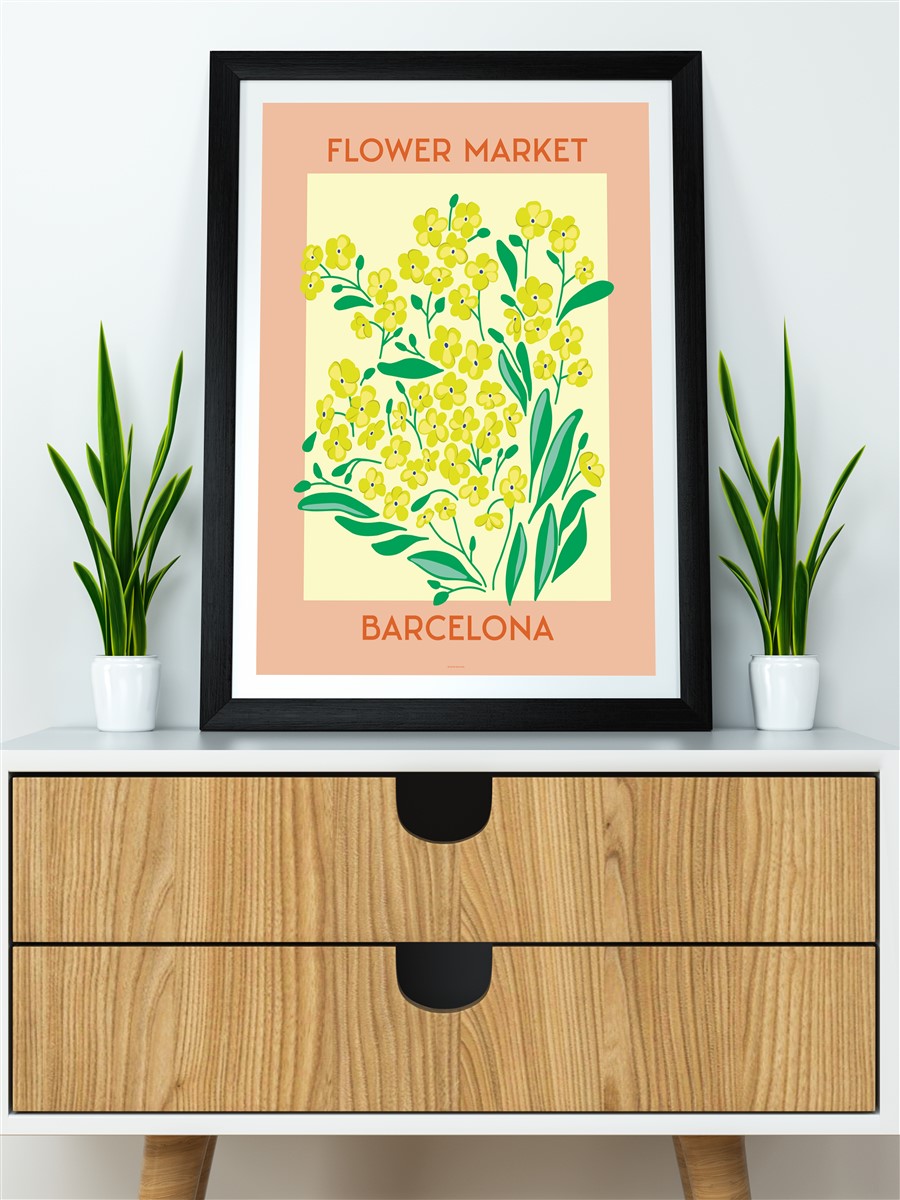 Barcelona Soyut Çiçek Modern Poster Çerçevesiz Duvar Tablosu Sanatsal Poster