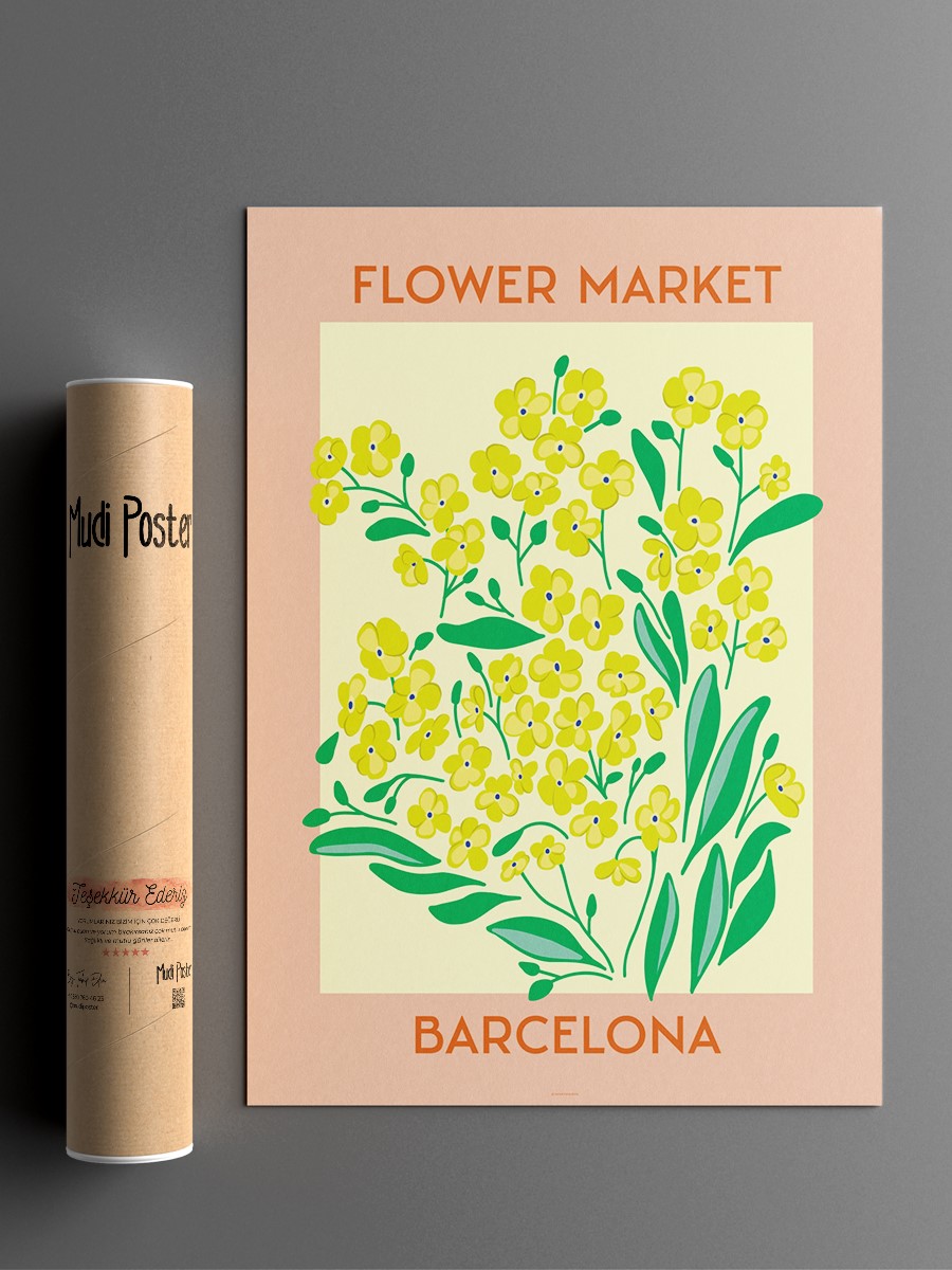 Barcelona Soyut Çiçek Modern Poster Çerçevesiz Duvar Tablosu Sanatsal Poster