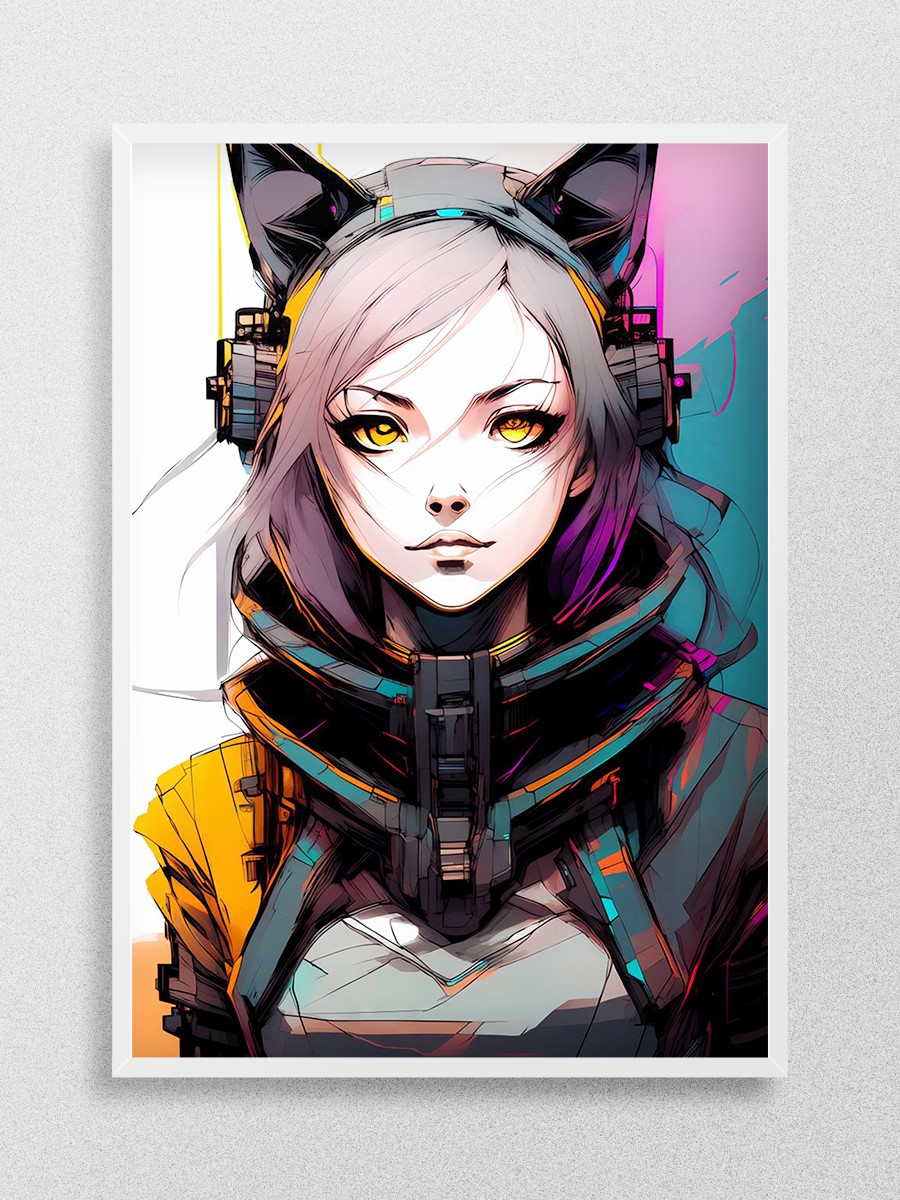 Beauty Cyber Cat girl Art Anime Poster Çerçevesiz Yüksek Kalite Anime Duvar Poster