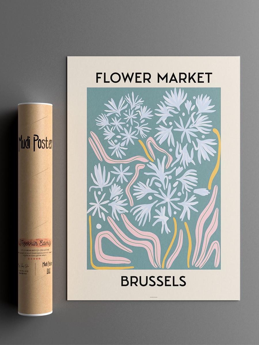 Brussels Soyut Çiçek Modern Poster Çerçevesiz Duvar Tablosu Sanatsal Poster