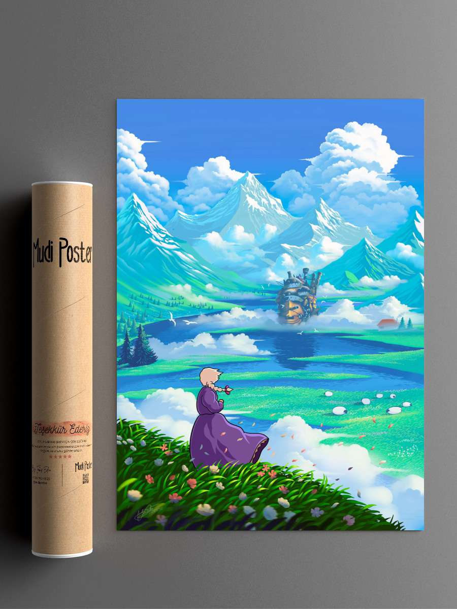 Castle and mountains Anime Poster Çerçevesiz Yüksek Kalite Anime Duvar Poster