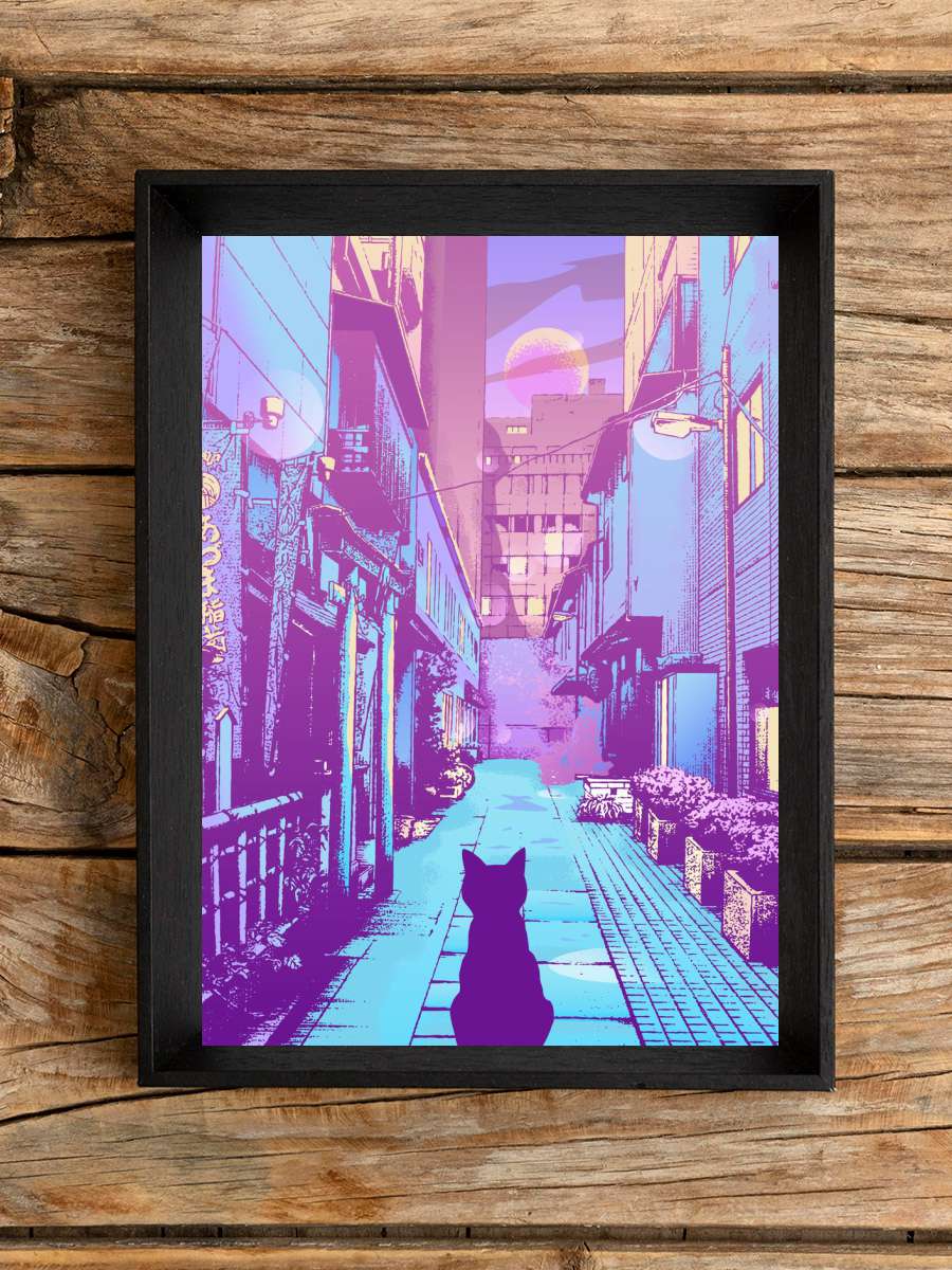 Cat Japan Street City Pop Anime Poster Çerçevesiz Yüksek Kalite Anime Duvar Poster