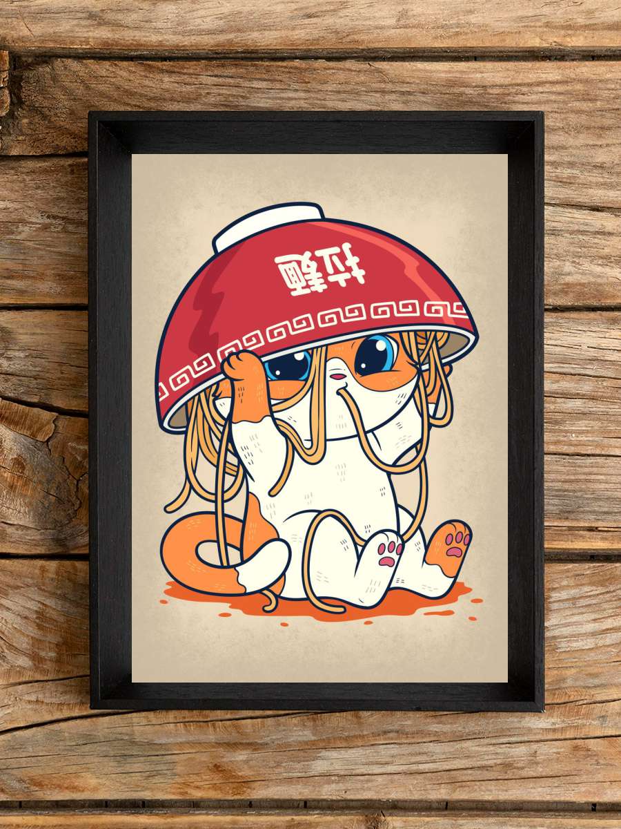 Cat Wearing Ramen Bowl Anime Poster Çerçevesiz Yüksek Kalite Anime Duvar Poster