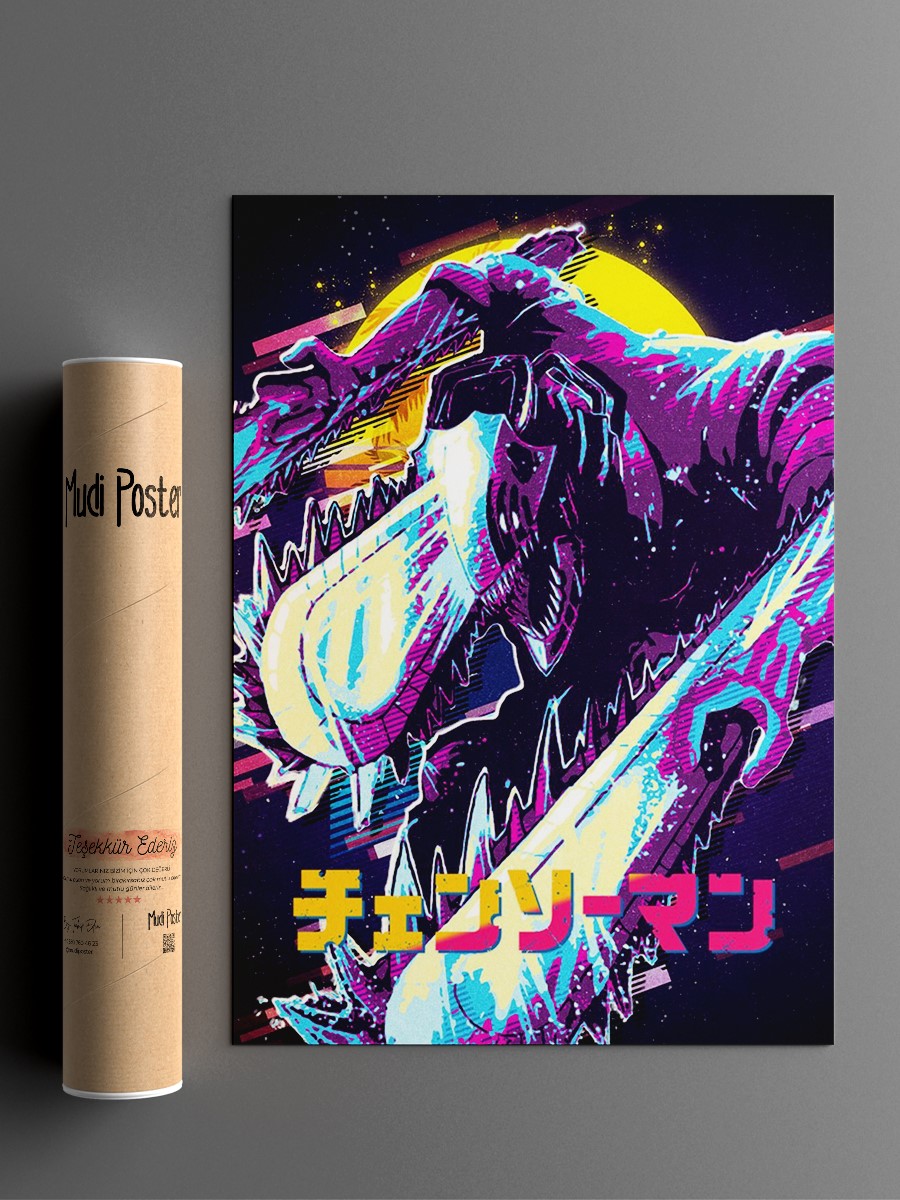 Chainsaw Man Retro Anime Poster Çerçevesiz Yüksek Kalite Anime Duvar Poster