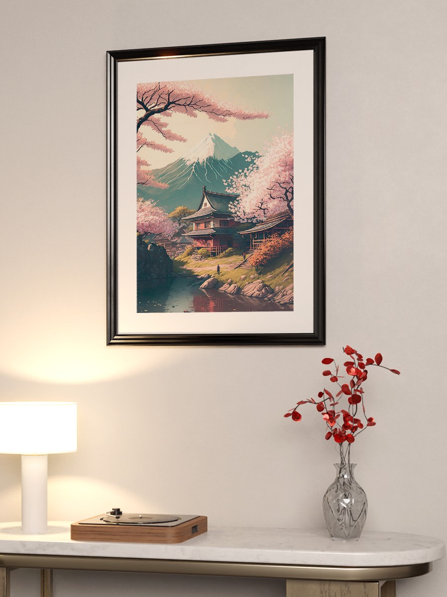 Cherry Blossom Japan House Anime Poster Çerçevesiz Yüksek Kalite Anime Duvar Poster
