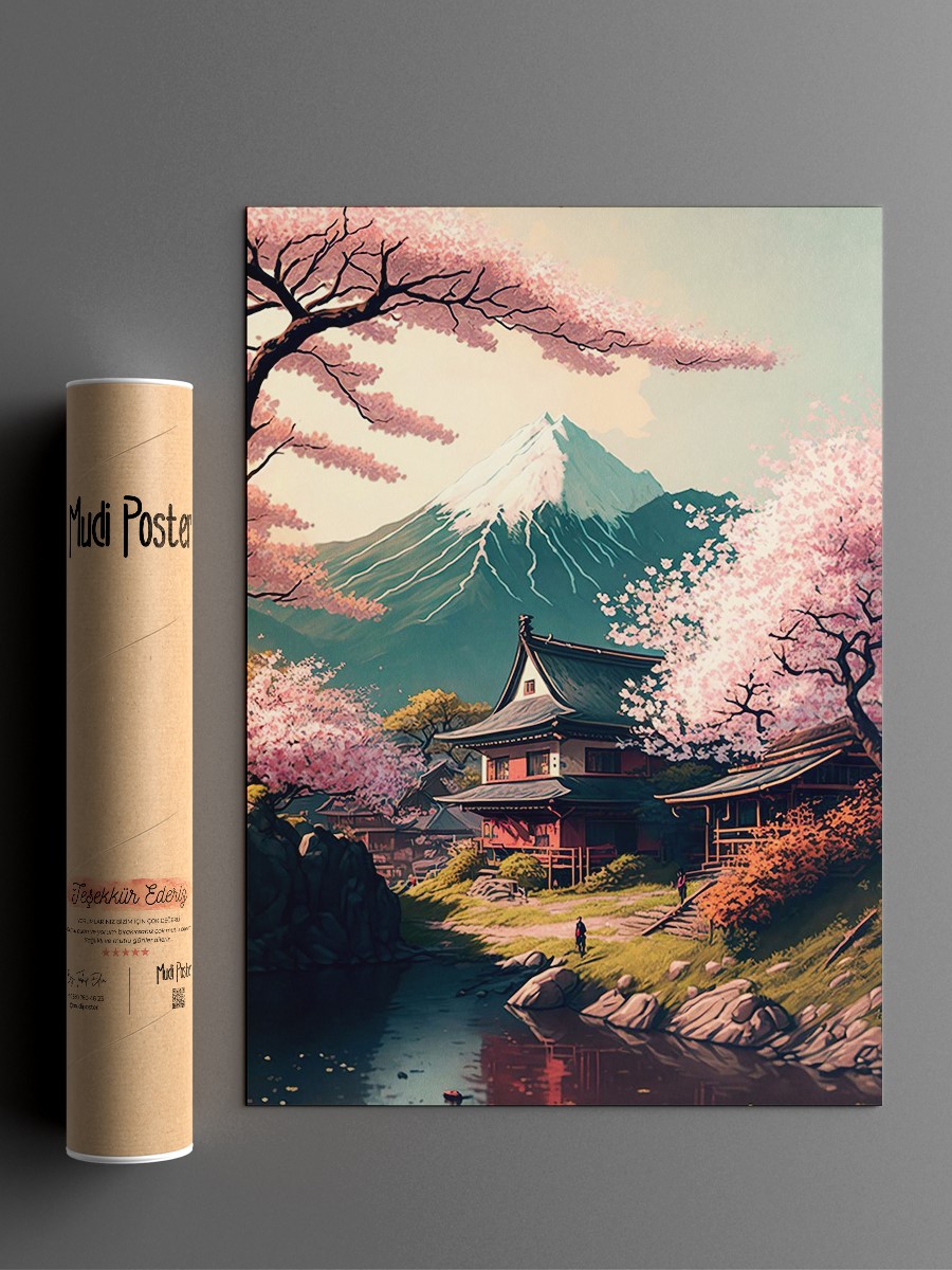 Cherry Blossom Japan House Anime Poster Çerçevesiz Yüksek Kalite Anime Duvar Poster