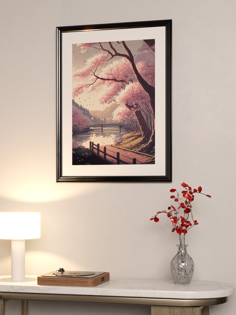 Cherry Blossom Sakura Lake Anime Poster Çerçevesiz Yüksek Kalite Anime Duvar Poster