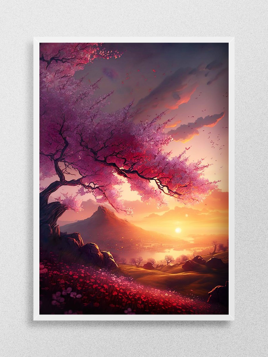 Cherry Blossom Sunrise Anime Poster Çerçevesiz Yüksek Kalite Anime Duvar Poster