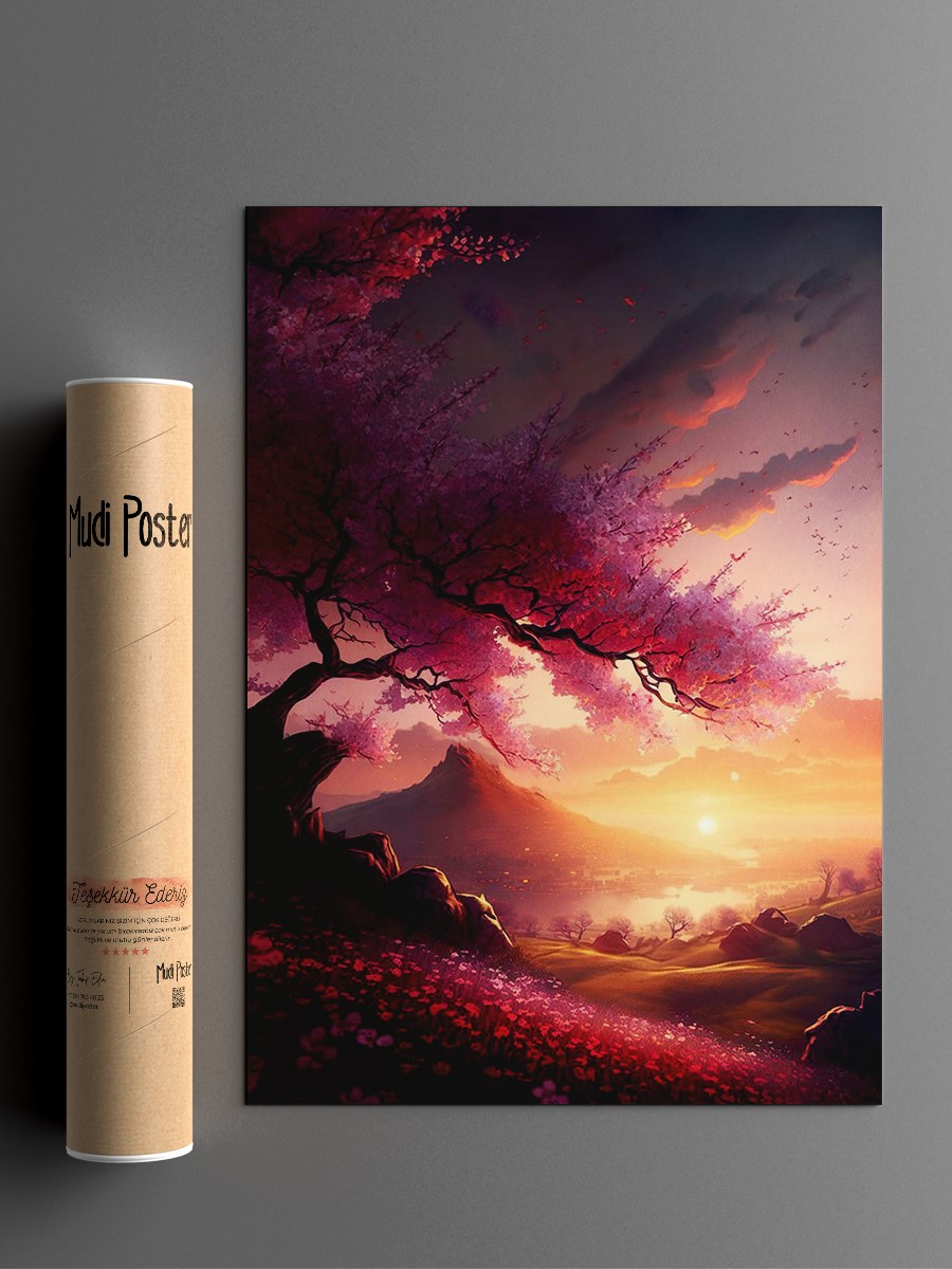 Cherry Blossom Sunrise Anime Poster Çerçevesiz Yüksek Kalite Anime Duvar Poster