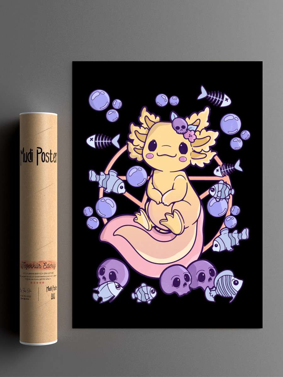 Chibi Horror Scary Axolotl Anime Poster Çerçevesiz Yüksek Kalite Anime Duvar Poster