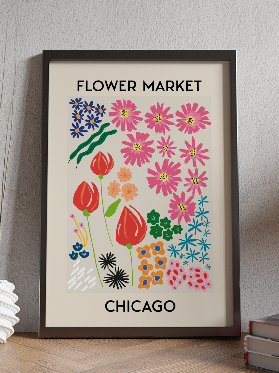 Chicago Soyut Çiçek Modern Poster Çerçevesiz Duvar Tablosu Sanatsal Poster