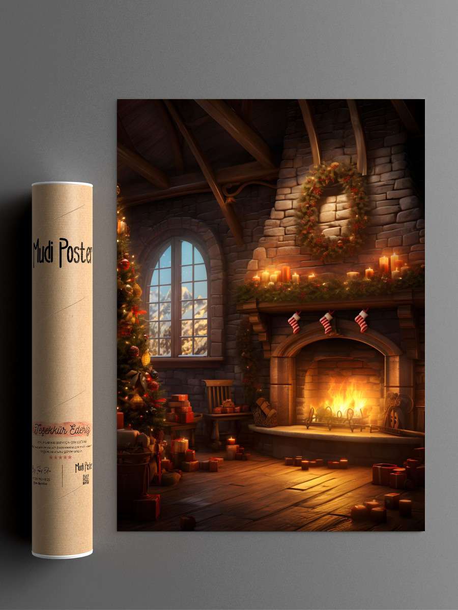Christmas fireplace Anime Poster Çerçevesiz Yüksek Kalite Anime Duvar Poster