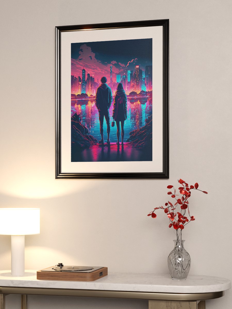 Couple Cyberpunk Landscape Anime Poster Çerçevesiz Yüksek Kalite Anime Duvar Poster