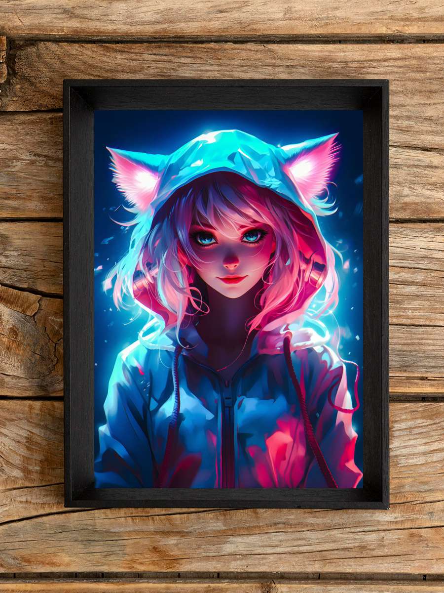 Cute Cat Girls Neon Anime Poster Çerçevesiz Yüksek Kalite Anime Duvar Poster