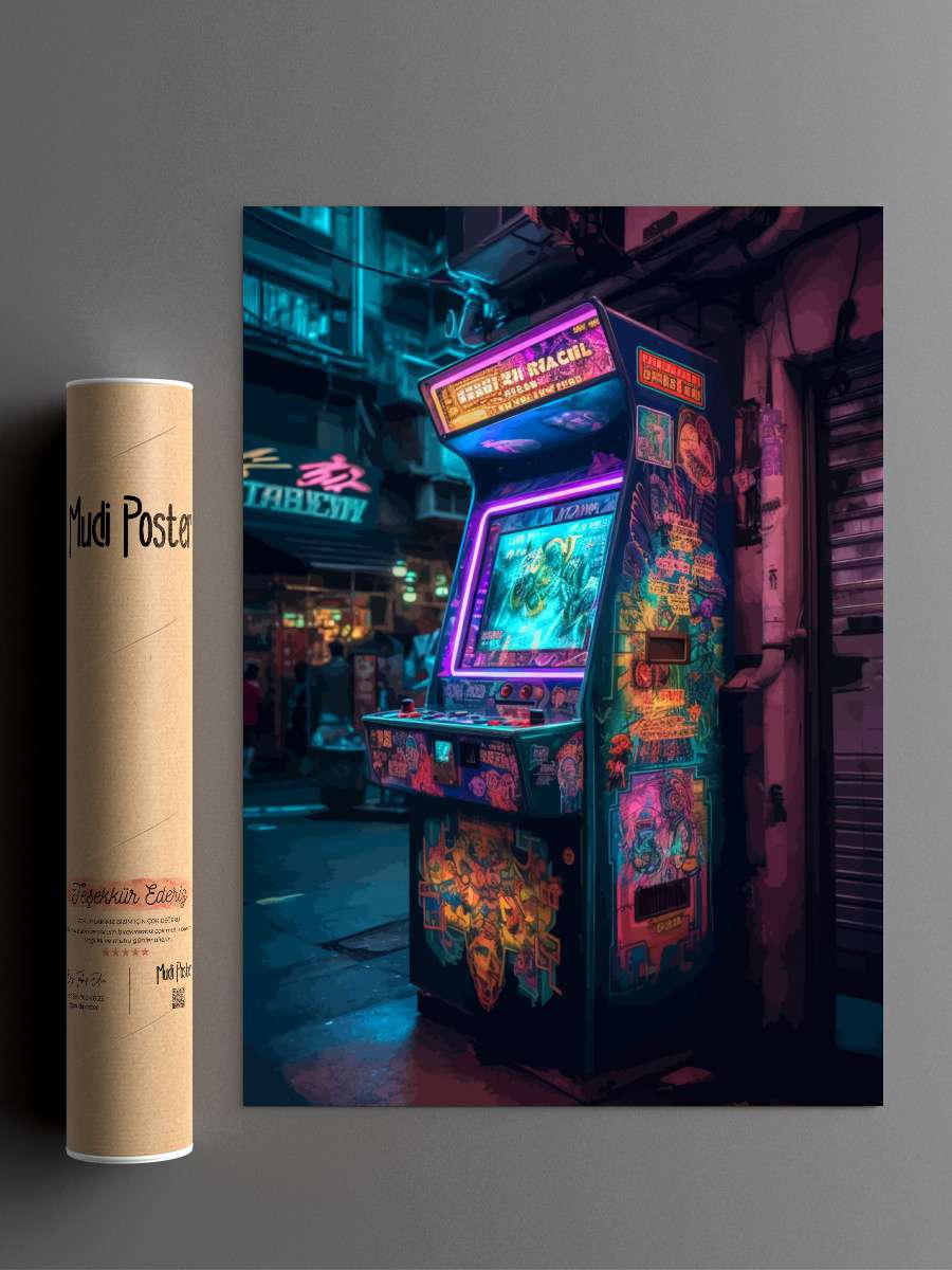 Cyberpunk Arcade Gaming Anime Poster Çerçevesiz Yüksek Kalite Anime Duvar Poster