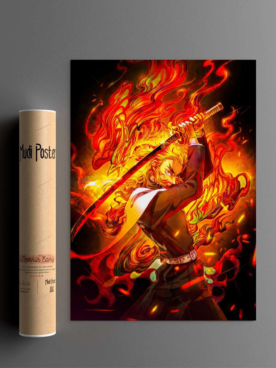 Demon Kyojuro Rengoku Anime Poster Çerçevesiz Yüksek Kalite Anime Duvar Poster