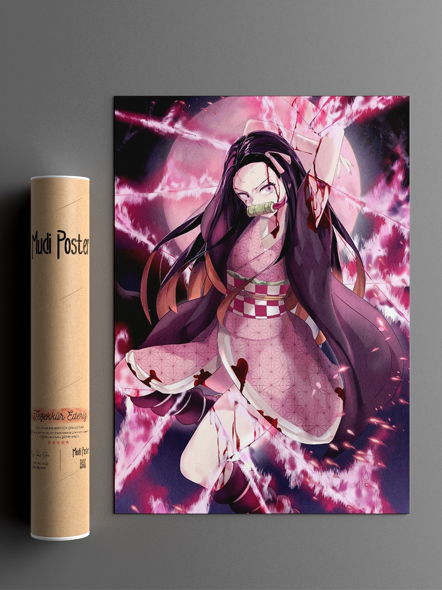 Demon Slayer Nezuko  Anime Poster Çerçevesiz Yüksek Kalite Anime Duvar Poster