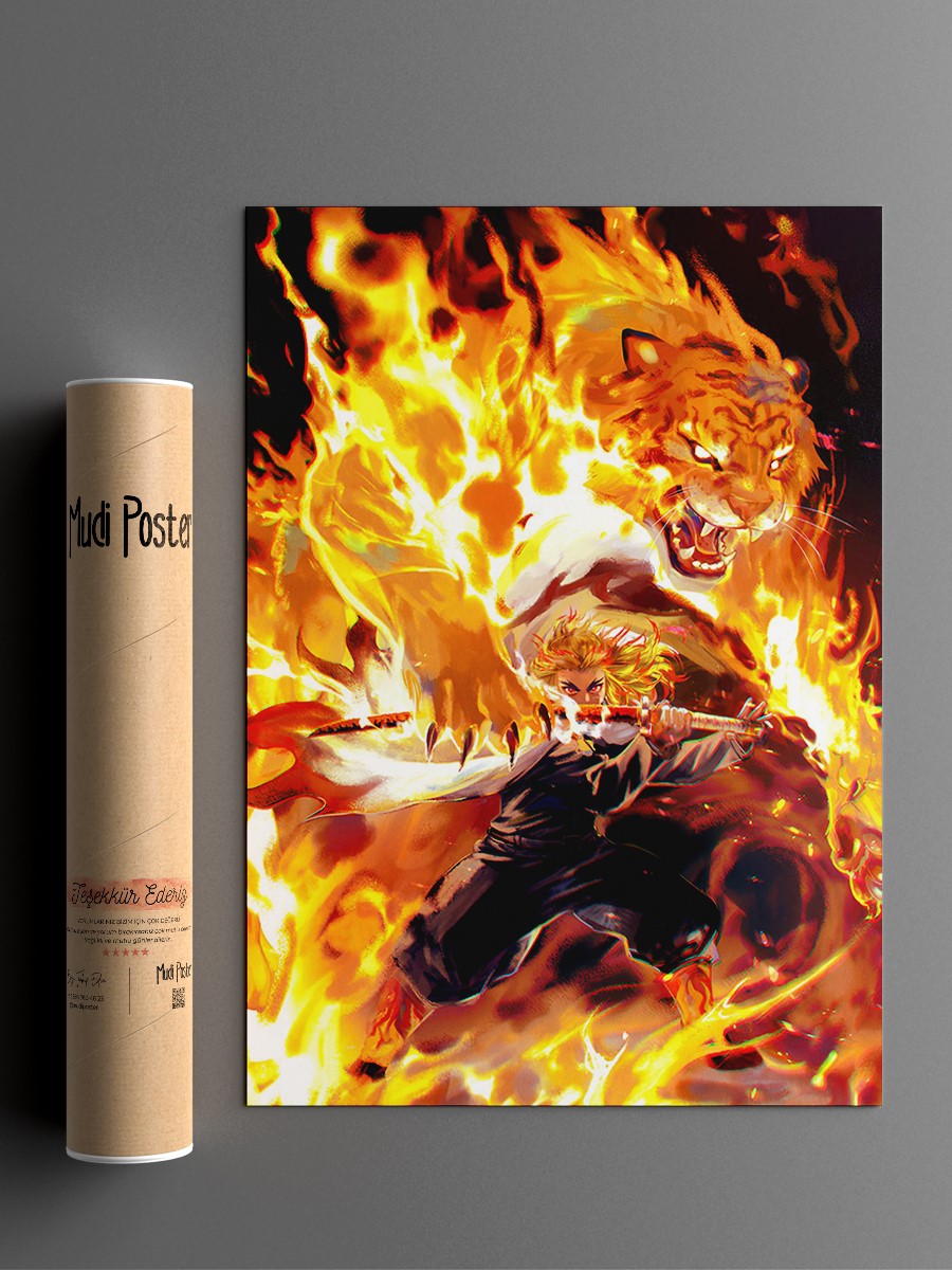 Demon Slayer Rengoku Anime Poster Çerçevesiz Yüksek Kalite Anime Duvar Poster