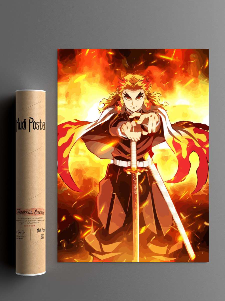 Demon Slayer Rengoku Anime Poster Çerçevesiz Yüksek Kalite Anime Duvar Poster
