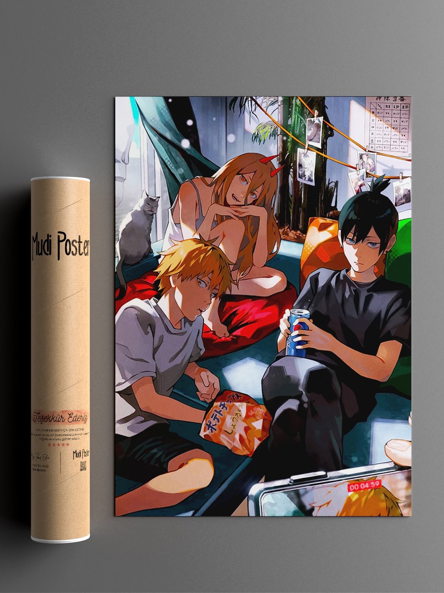 Denji Power Aki Team Anime Poster Çerçevesiz Yüksek Kalite Anime Duvar Poster