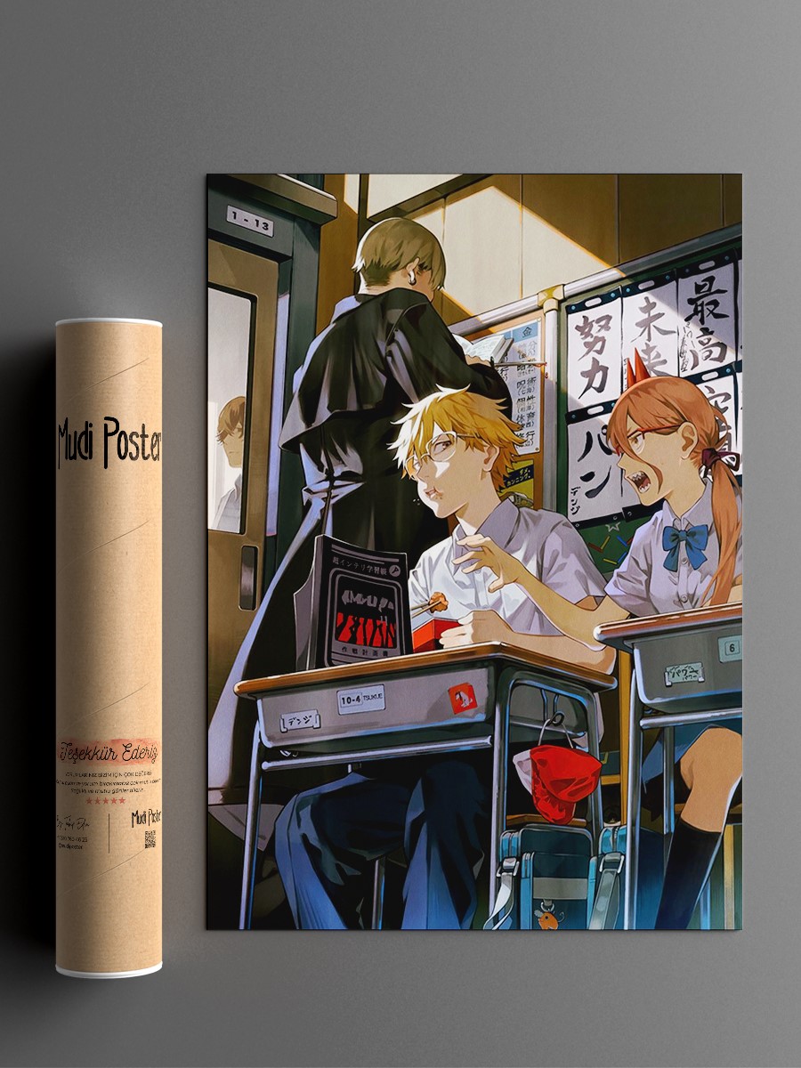 Denji Power School Time Anime Poster Çerçevesiz Yüksek Kalite Anime Duvar Poster