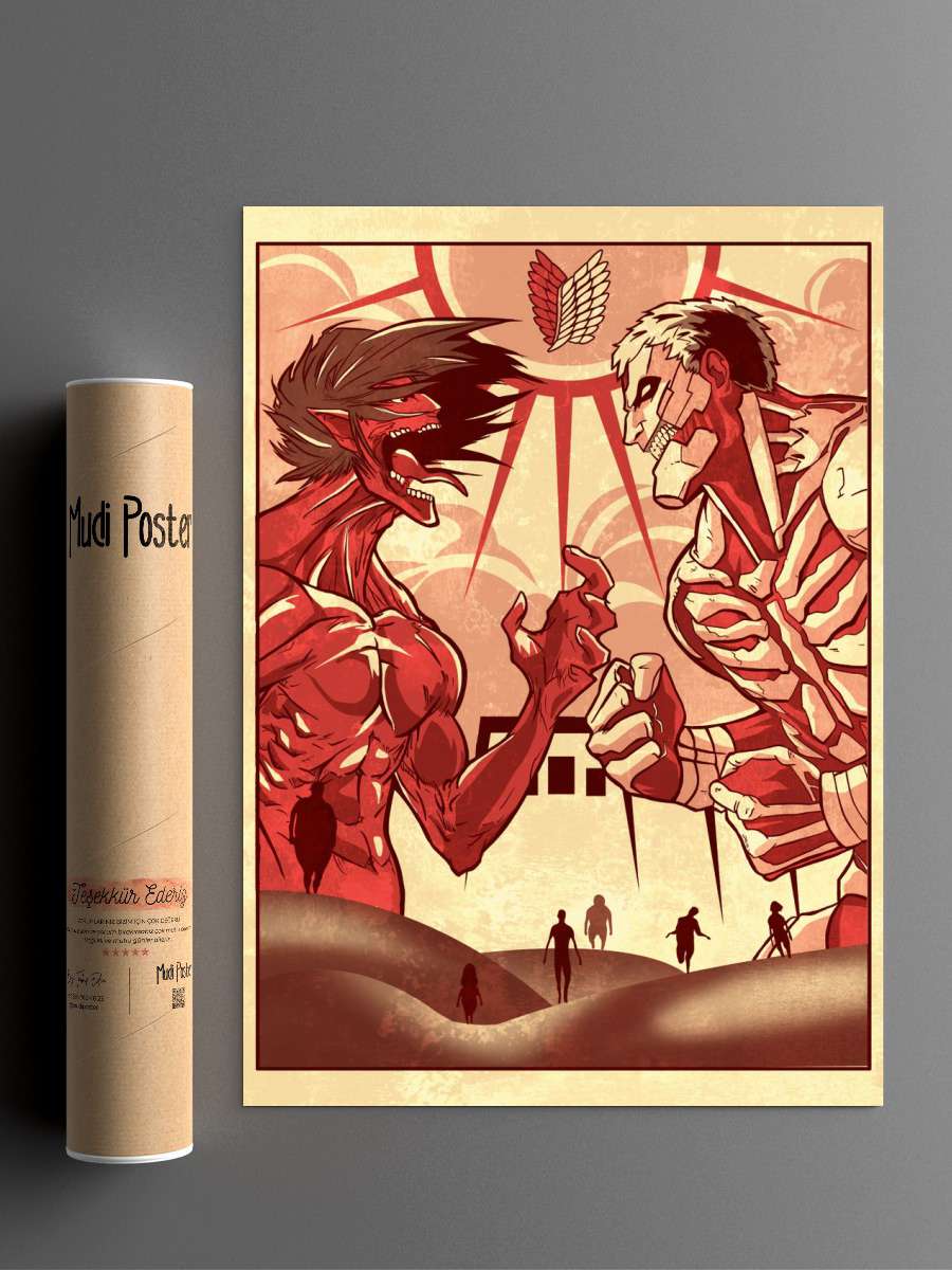 Eren vs Reiner Titans Anime Poster Çerçevesiz Yüksek Kalite Anime Duvar Poster