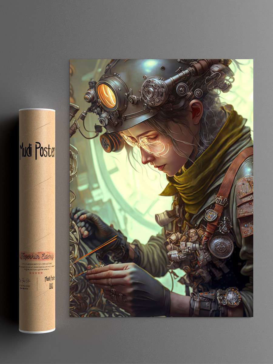 female Steampunk engineer Anime Poster Çerçevesiz Yüksek Kalite Anime Duvar Poster