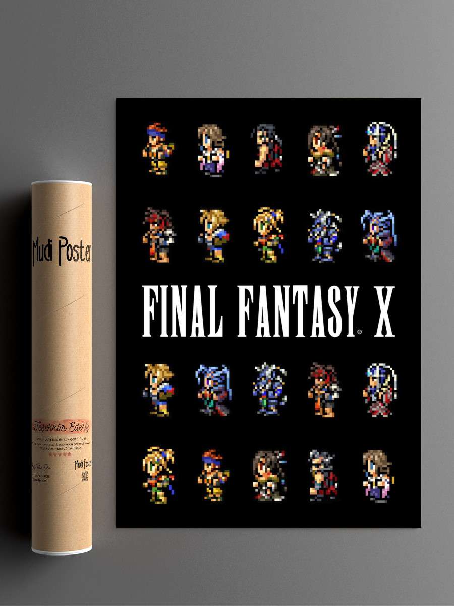 Final Fantasy X Pixel Art Anime Poster Çerçevesiz Yüksek Kalite Anime Duvar Poster