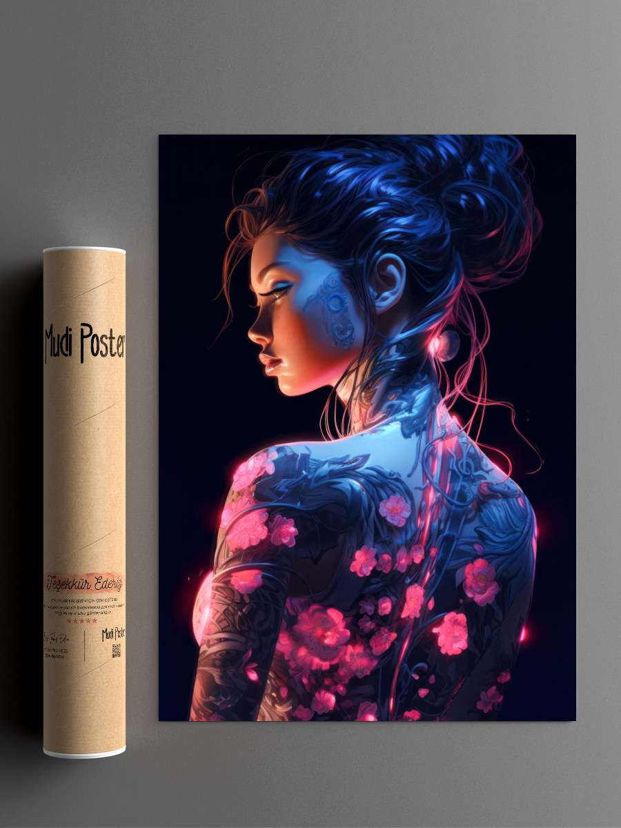 Floral Cyberpunk Girl Anime Poster Çerçevesiz Yüksek Kalite Anime Duvar Poster