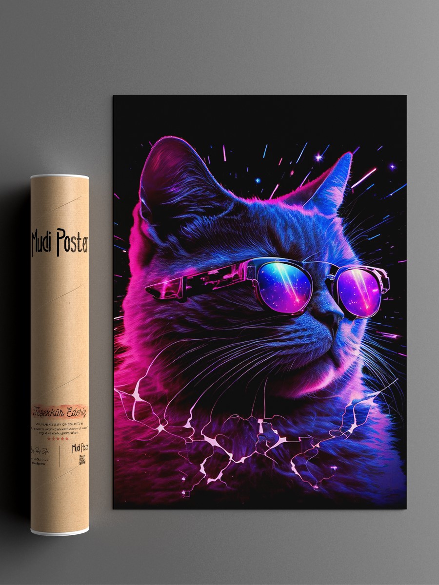 Gaming Cat  Anime Poster Çerçevesiz Yüksek Kalite Anime Duvar Poster