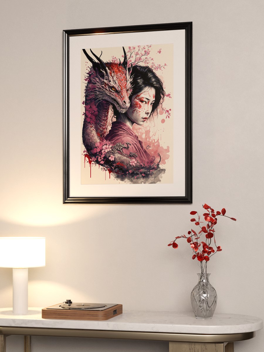 Geisha Dragon Anime Poster Çerçevesiz Yüksek Kalite Anime Duvar Poster