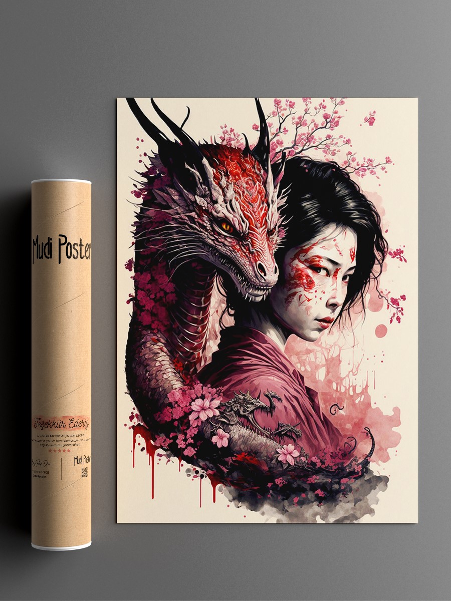 Geisha Dragon Anime Poster Çerçevesiz Yüksek Kalite Anime Duvar Poster